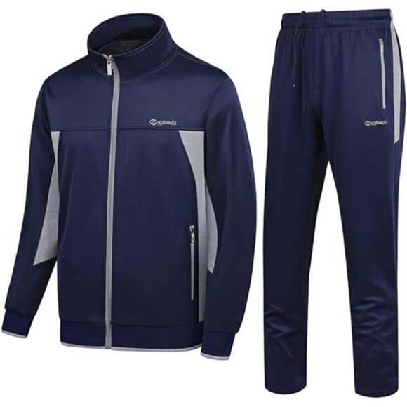 Men's Casual Athletic Tracksuit Long Sleeve Sweatsuit Set FullZip Running Jacket - Picture 8 of 8